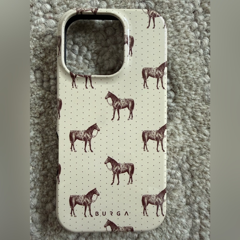 Burga IPhone 16 Pro Case - Wild West - Horse Pattern Phone Case - Cream